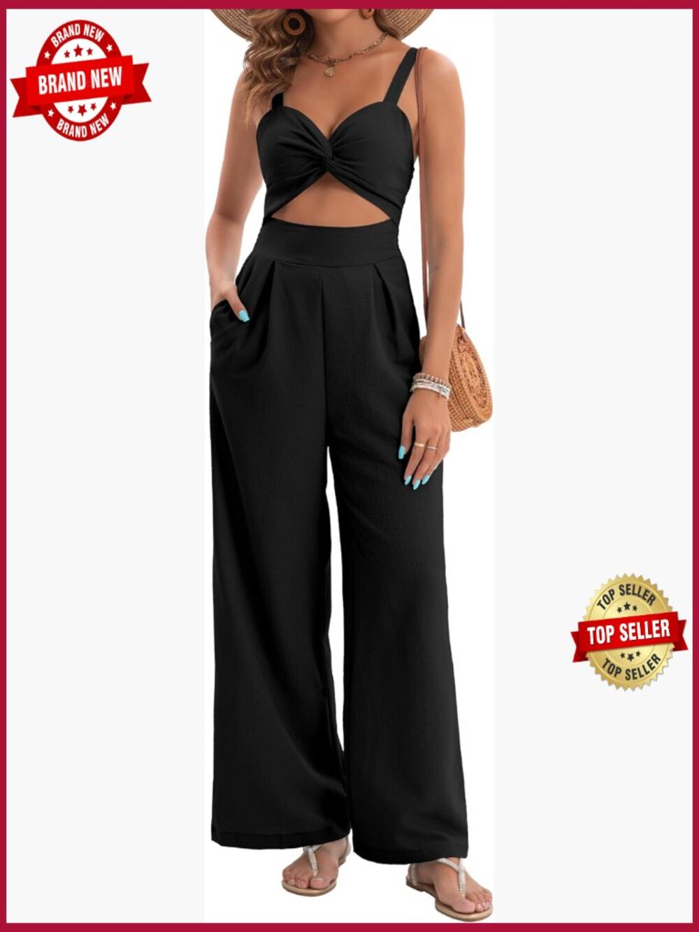Sleeveless V Neck Twist Wide Leg Jumpsuit